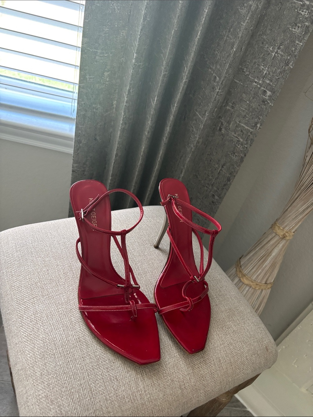 Kurt Geiger Red Strappy Patent High Heel Sandals - Picture 5 of 5